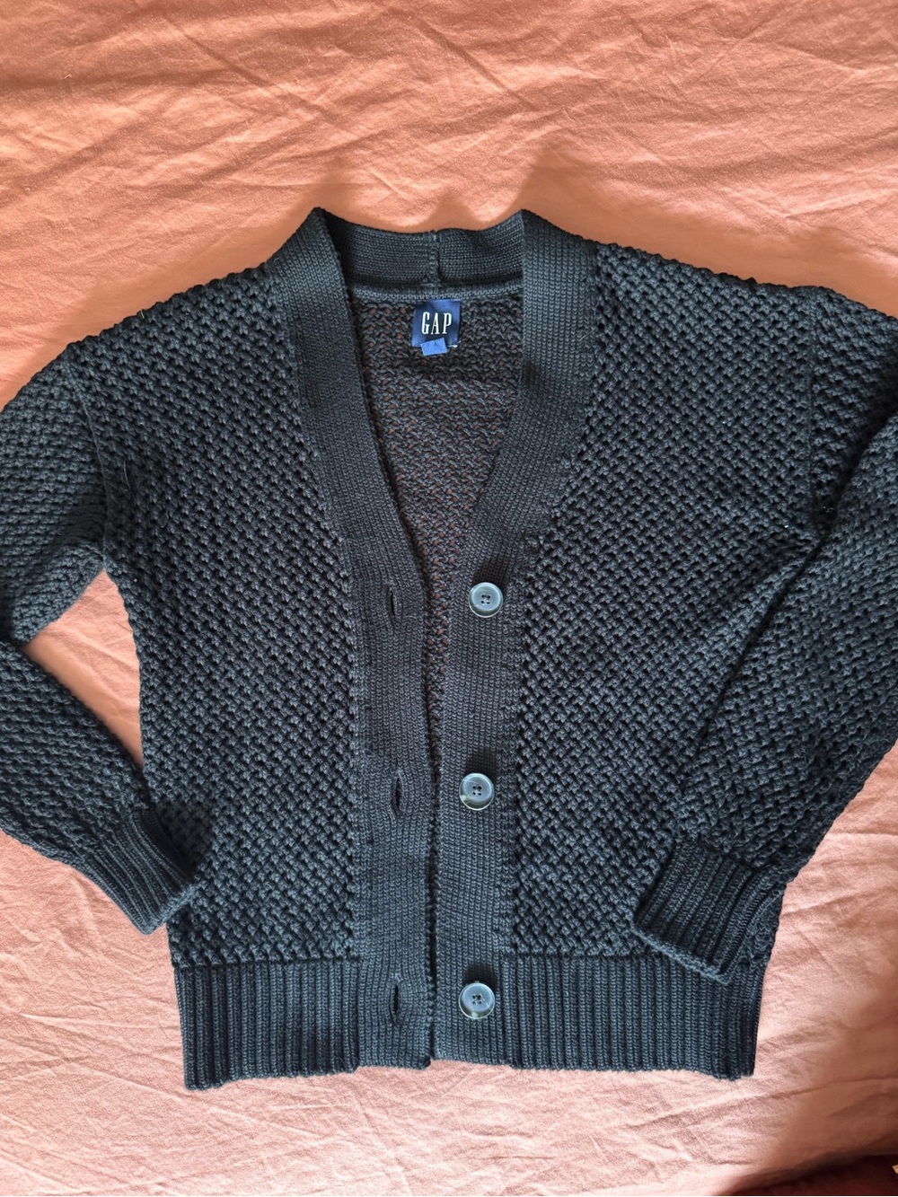 GAP Like New Black Open Weave Cotton Knit Cardigan
